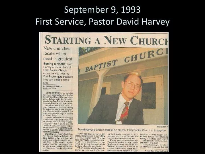 september 9 1993 first service pastor david h arvey