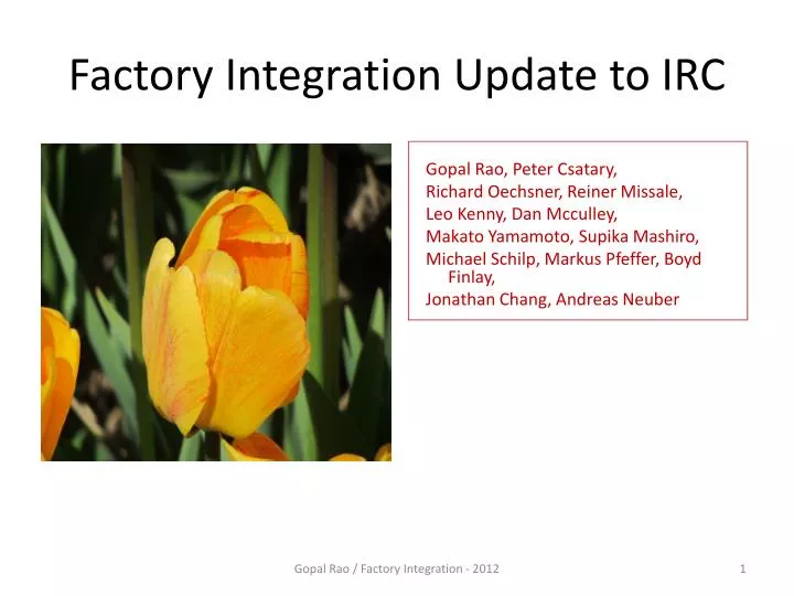 factory integration update to irc