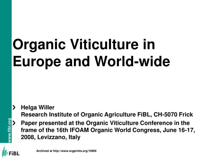 organic viticulture in europe and world wide