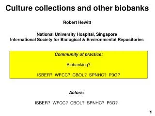 Culture collections and other biobanks Robert Hewitt