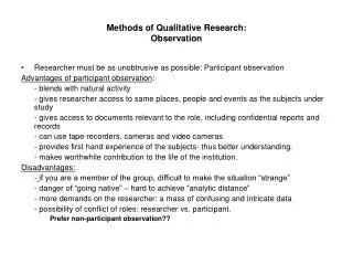 Methods of Qualitative Research: Observation