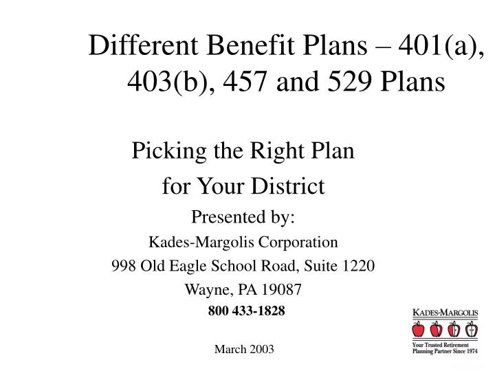 different benefit plans 401 a 403 b 457 and 529 plans