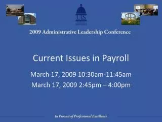 Current Issues in Payroll