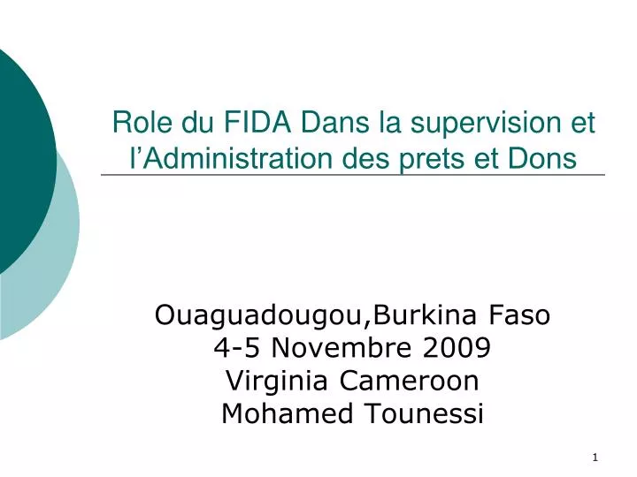 role du fida dans la supervision et l administration des prets et dons