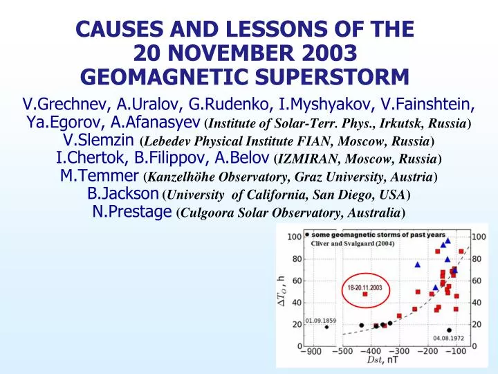 causes and lessons of the 20 november 2003 geomagnetic superstorm