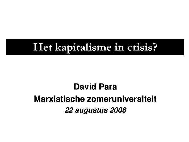 het kapitalisme in crisis