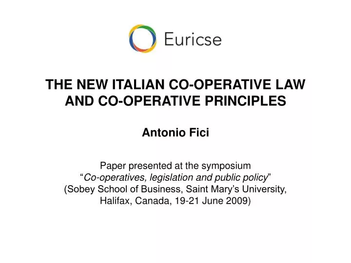 the new italian co operative law and co operative principles antonio fici
