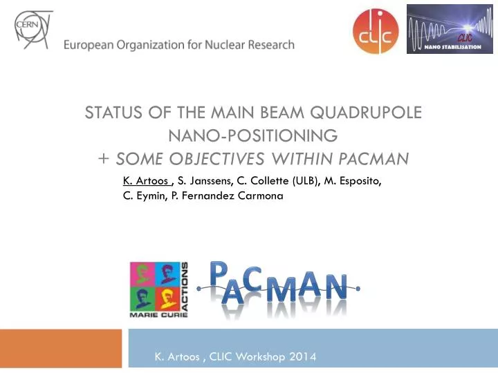 status of the main beam quadrupole nano positioning some objectives within pacman