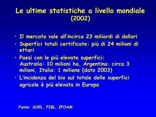 le ultime statistiche a livello mondiale 2002