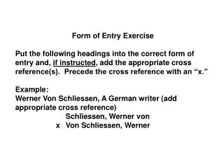 Form of Entry Exercise