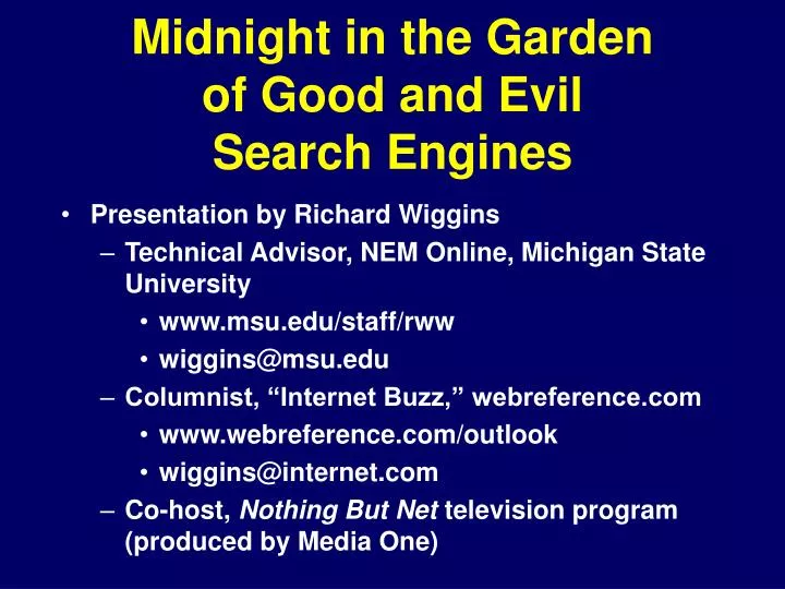 midnight in the garden of good and evil search engines