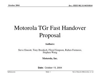 Motorola TGr Fast Handover Proposal