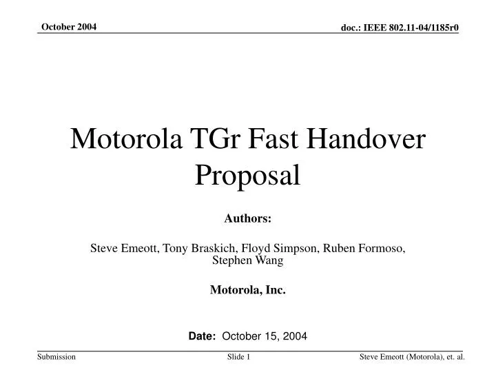 motorola tgr fast handover proposal