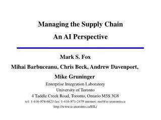 Managing the Supply Chain An AI Perspective