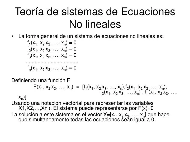 teor a de sistemas de ecuaciones no lineales