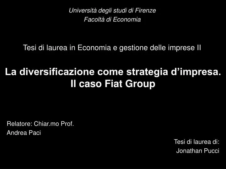 la diversificazione come strategia d impresa il caso fiat group