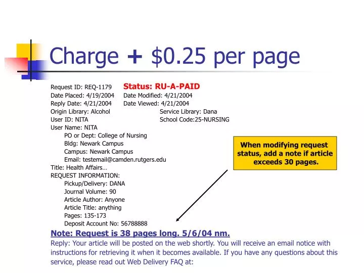 charge 0 25 per page