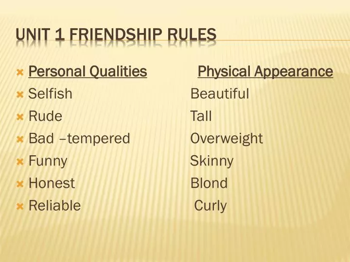 unit 1 friendship rules