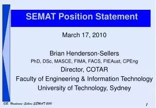 SEMAT Position Statement