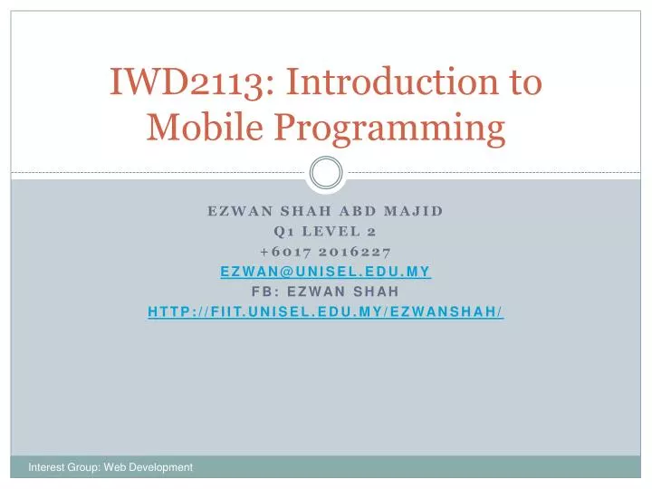 iwd2113 introduction to mobile programming
