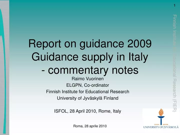 report on guidance 2009 guidance supply in italy commentary notes