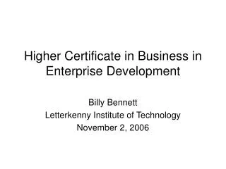 Higher Certificate in Business in Enterprise Development