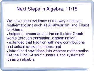 Next Steps in Algebra, 11/18