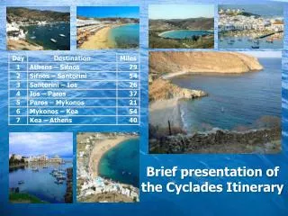 Brief presentation of the Cyclades Itinerary