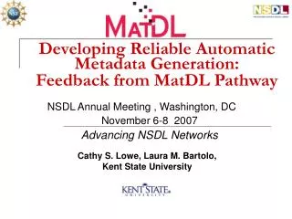 Developing Reliable Automatic Metadata Generation: Feedback from MatDL Pathway
