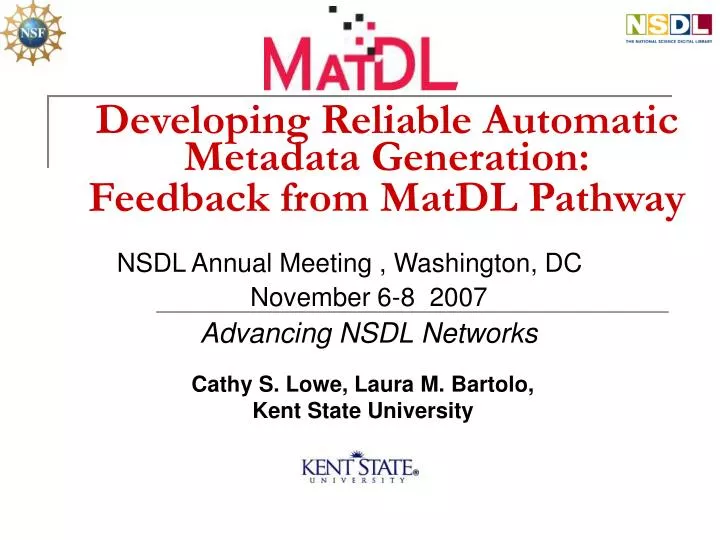 developing reliable automatic metadata generation feedback from matdl pathway