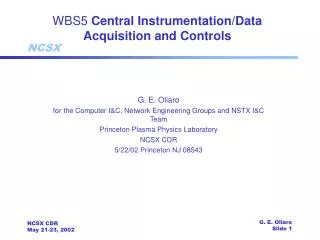 WBS5 Central Instrumentation/Data Acquisition and Controls