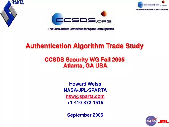 authentication algorithm trade study ccsds security wg fall 2005 atlanta ga usa
