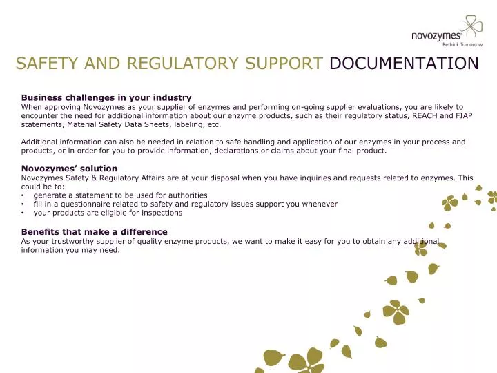 safety and regulatory support documentation