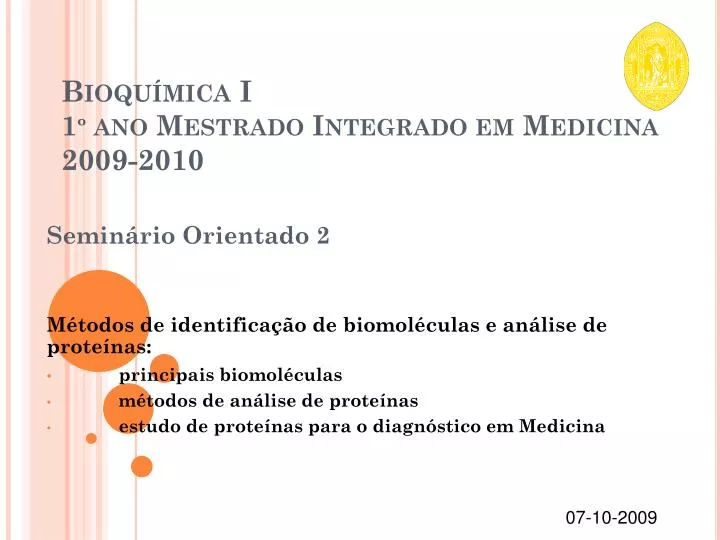 bioqu mica i 1 ano mestrado integrado em medicina 2009 2010