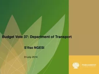 Budget Vote 37: Department of Transport