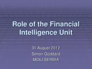 Role of the Financial Intelligence Unit