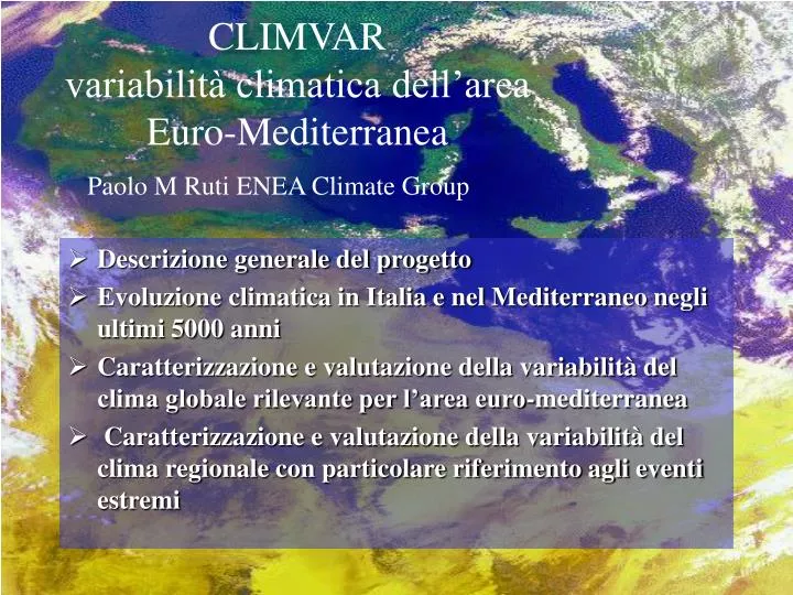 climvar variabilit climatica dell area euro mediterranea