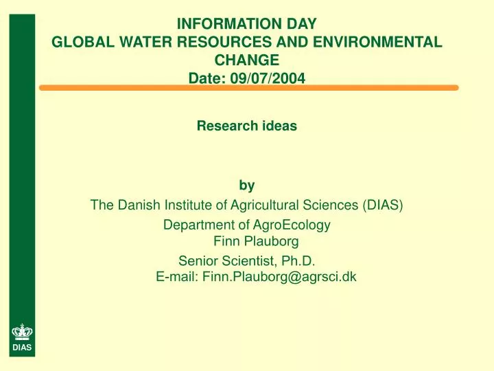 information day global water resources and environmental change date 09 07 2004