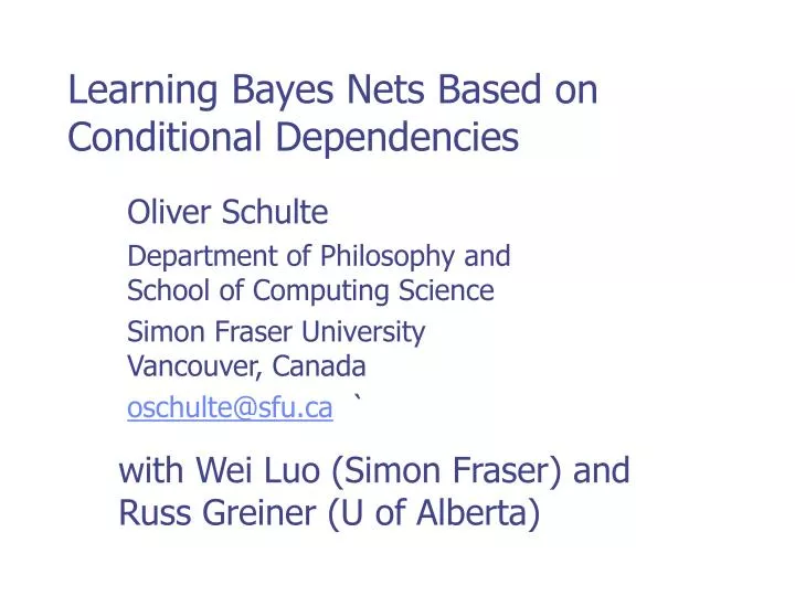 learning bayes nets based on conditional dependencies