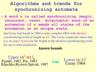 Algorithms and trends for synchronizing automata