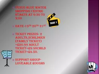 venue-blue water shopping centre starts at 6:30 to 9;00 date-19 th 20 th 21 st