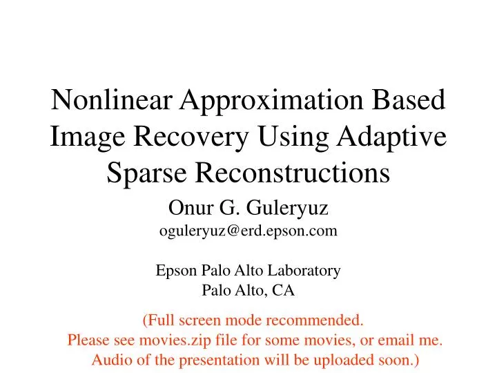 nonlinear approximation based image recovery using adaptive sparse reconstructions