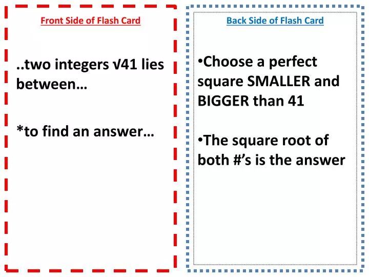 front side of flash card two integers 41 lies between to find an answer