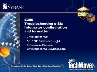 E205 Troubleshooting e-Biz Integrator configuration and formatter