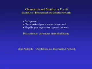 Chemotaxis and Motility in E. coli Examples of Biochemical and Genetic Networks