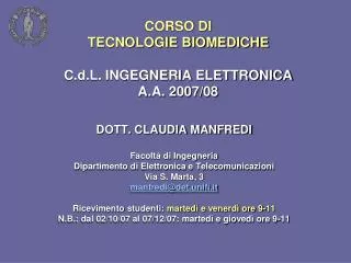 corso di tecnologie biomediche c d l ingegneria elettronica a a 2007 08