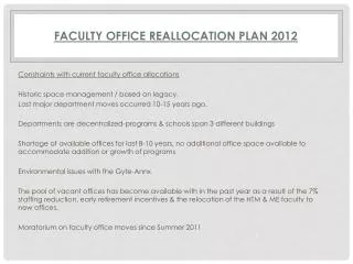 Faculty Office Reallocation Plan 2012