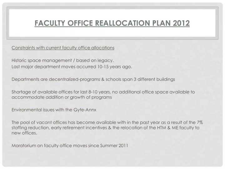 faculty office reallocation plan 2012