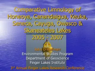 John D Halfman Environmental Studies Program Department of Geoscience Finger Lakes Institute