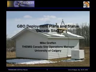 GBO Deployment Plans and Status Canada Sites